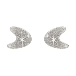 Atomic Boomerang Glitter Stud Earrings - Silver^Erstwilder Outlet