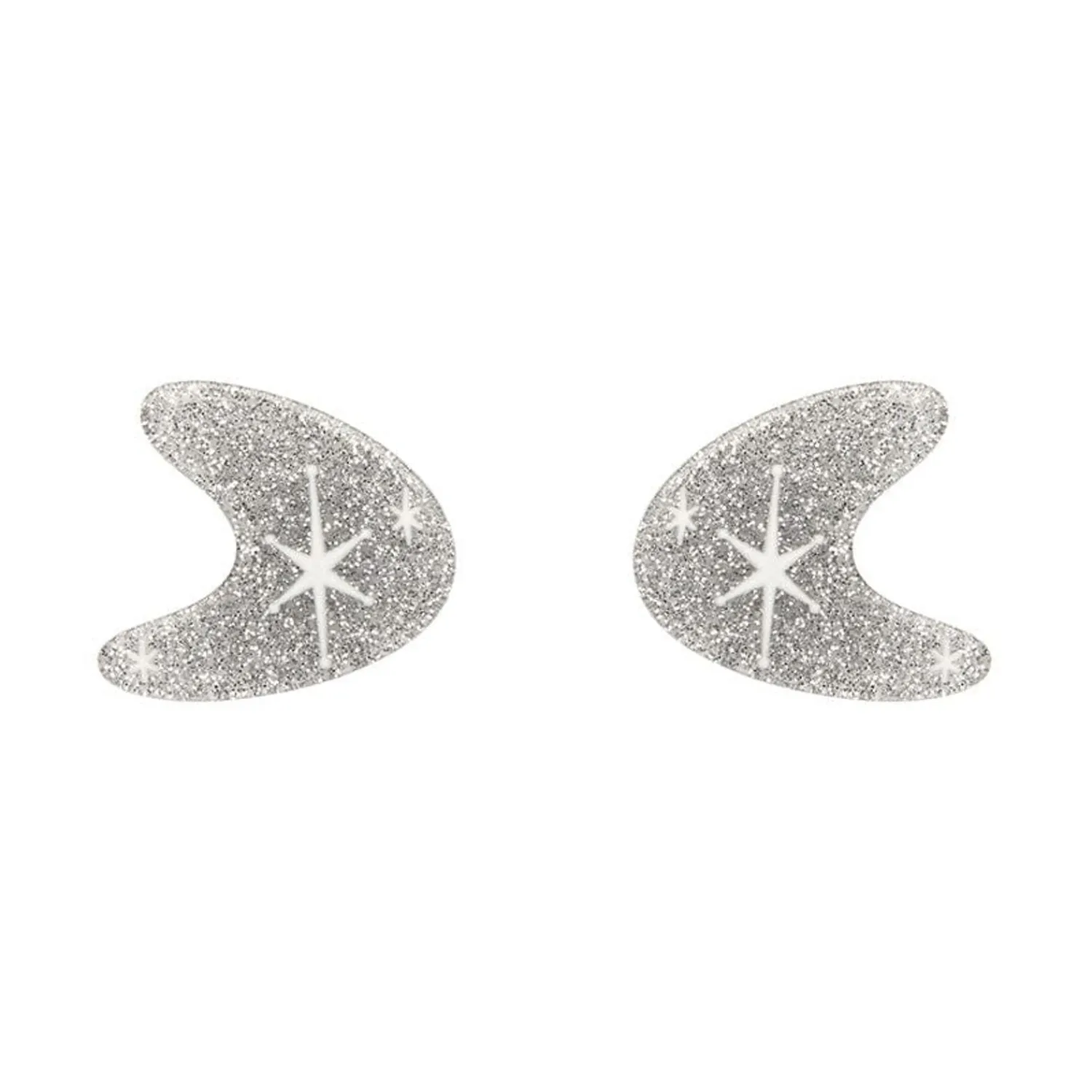 Atomic Boomerang Glitter Stud Earrings - Silver^Erstwilder Outlet