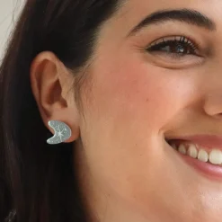 Atomic Boomerang Glitter Stud Earrings - Silver^Erstwilder Outlet