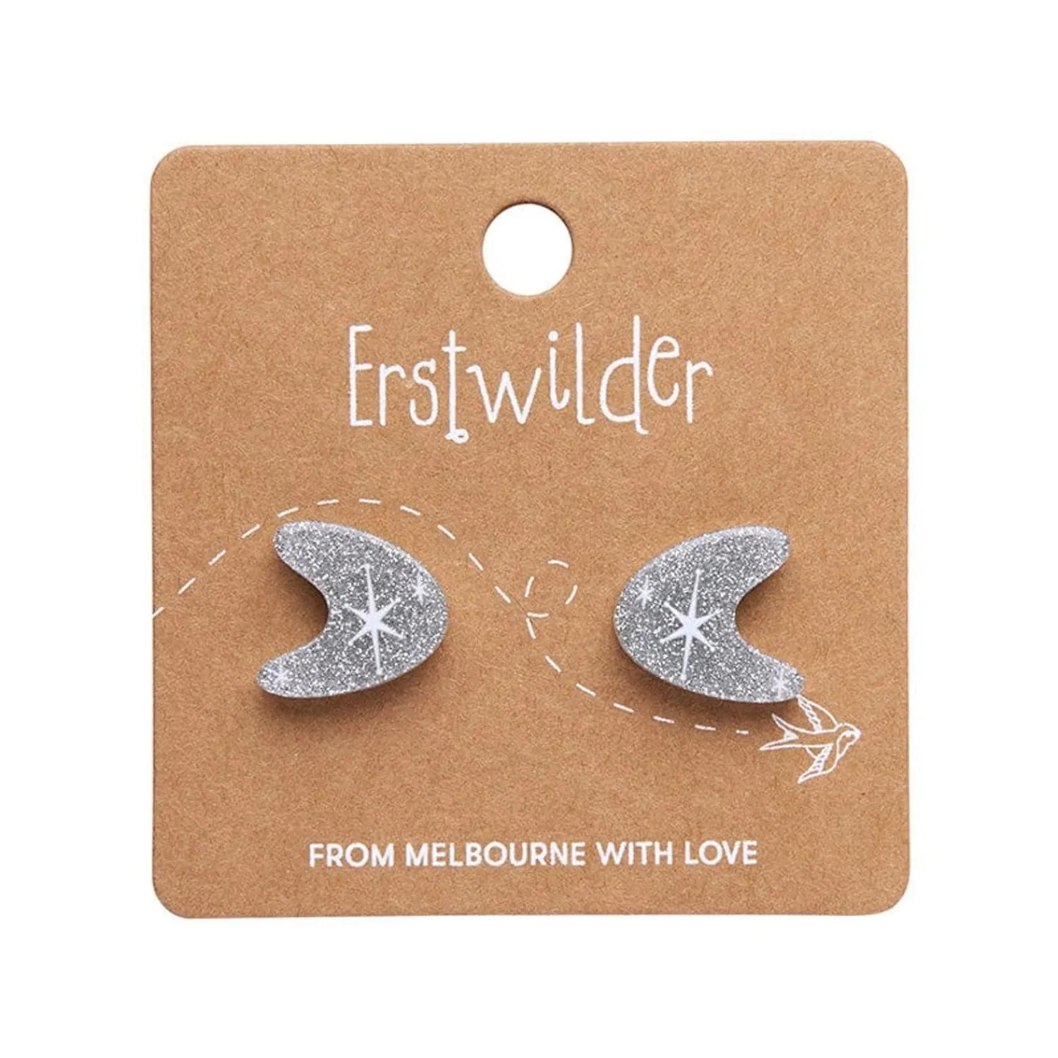 Atomic Boomerang Glitter Stud Earrings - Silver^Erstwilder Outlet