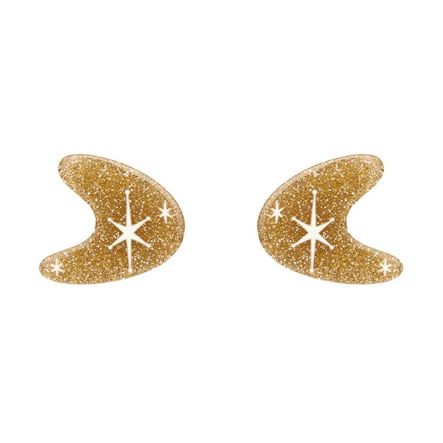 Atomic Boomerang Glitter Stud Earrings - Gold^Erstwilder Hot