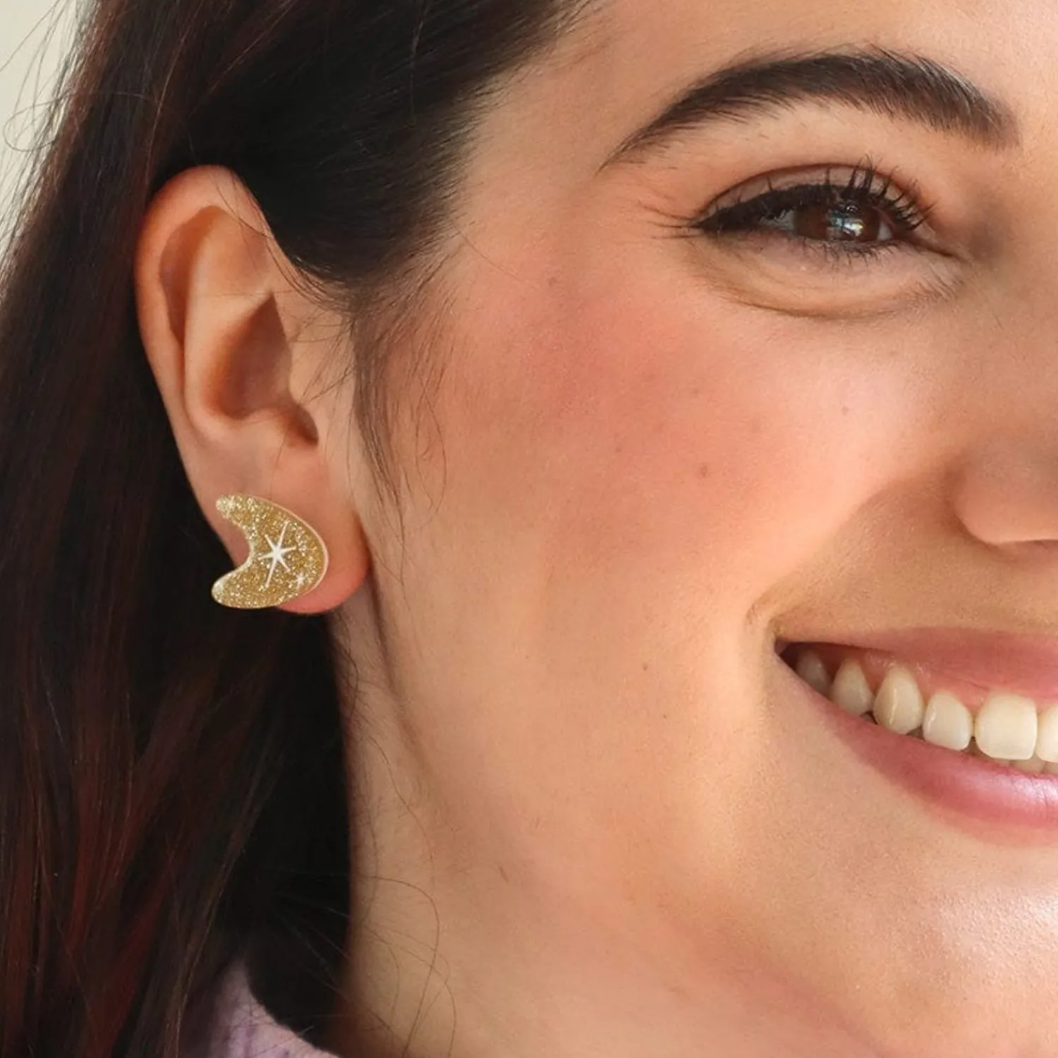 Atomic Boomerang Glitter Stud Earrings - Gold^Erstwilder Hot
