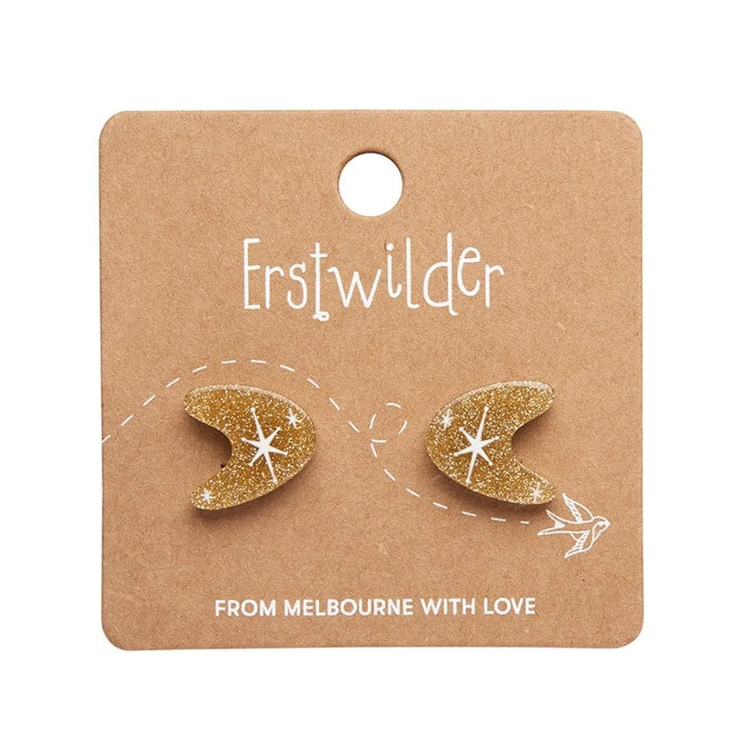 Atomic Boomerang Glitter Stud Earrings - Gold^Erstwilder Hot