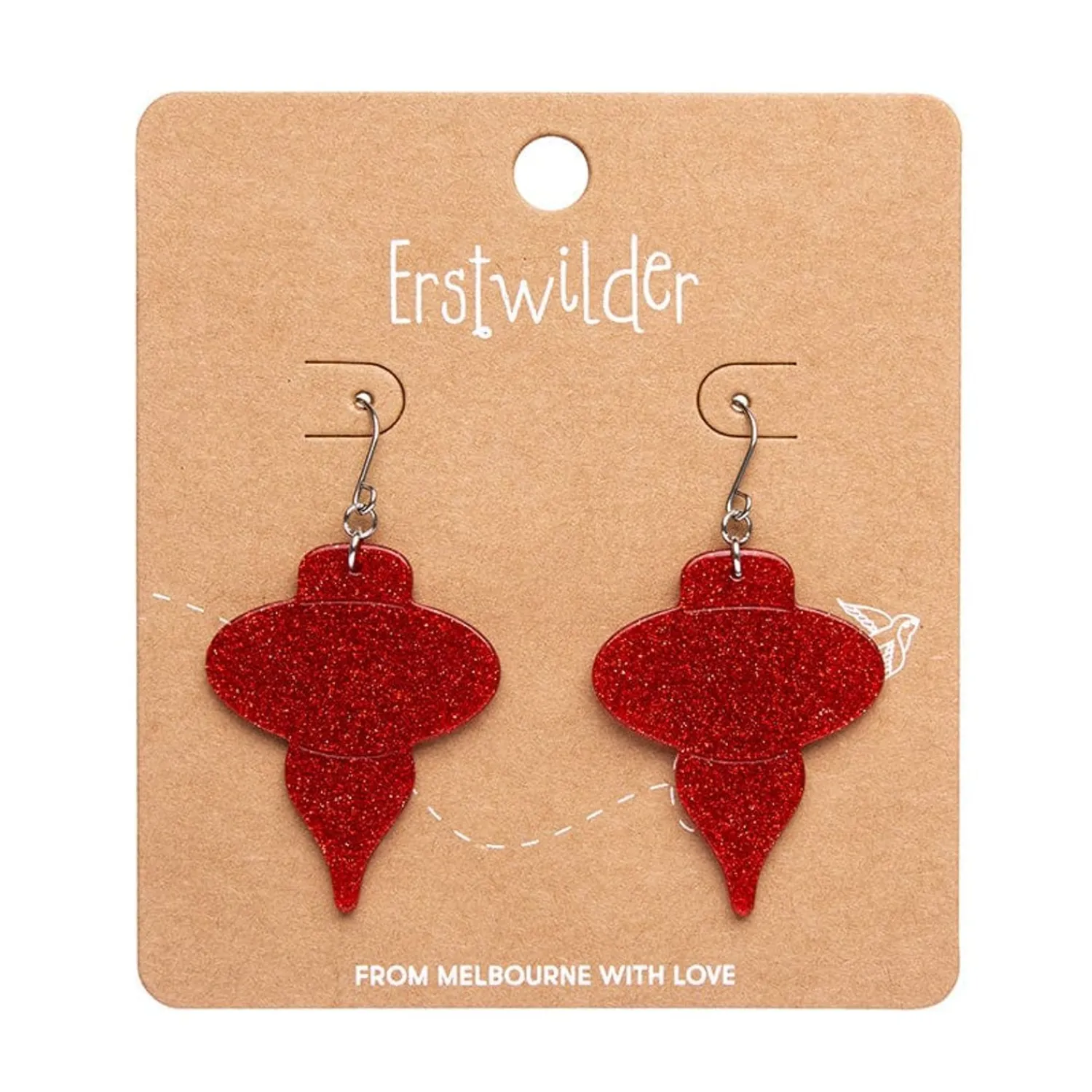 Baubles Glitter Drop Earrings - Red^Erstwilder Outlet