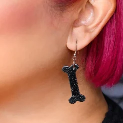Bones Glitter Resin Drop Earrings - Black^Erstwilder