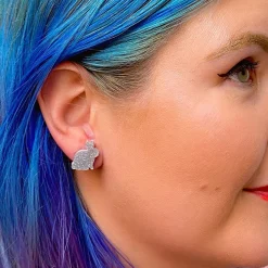Bunny Glitter Resin Stud Earrings - Silver^Erstwilder Sale