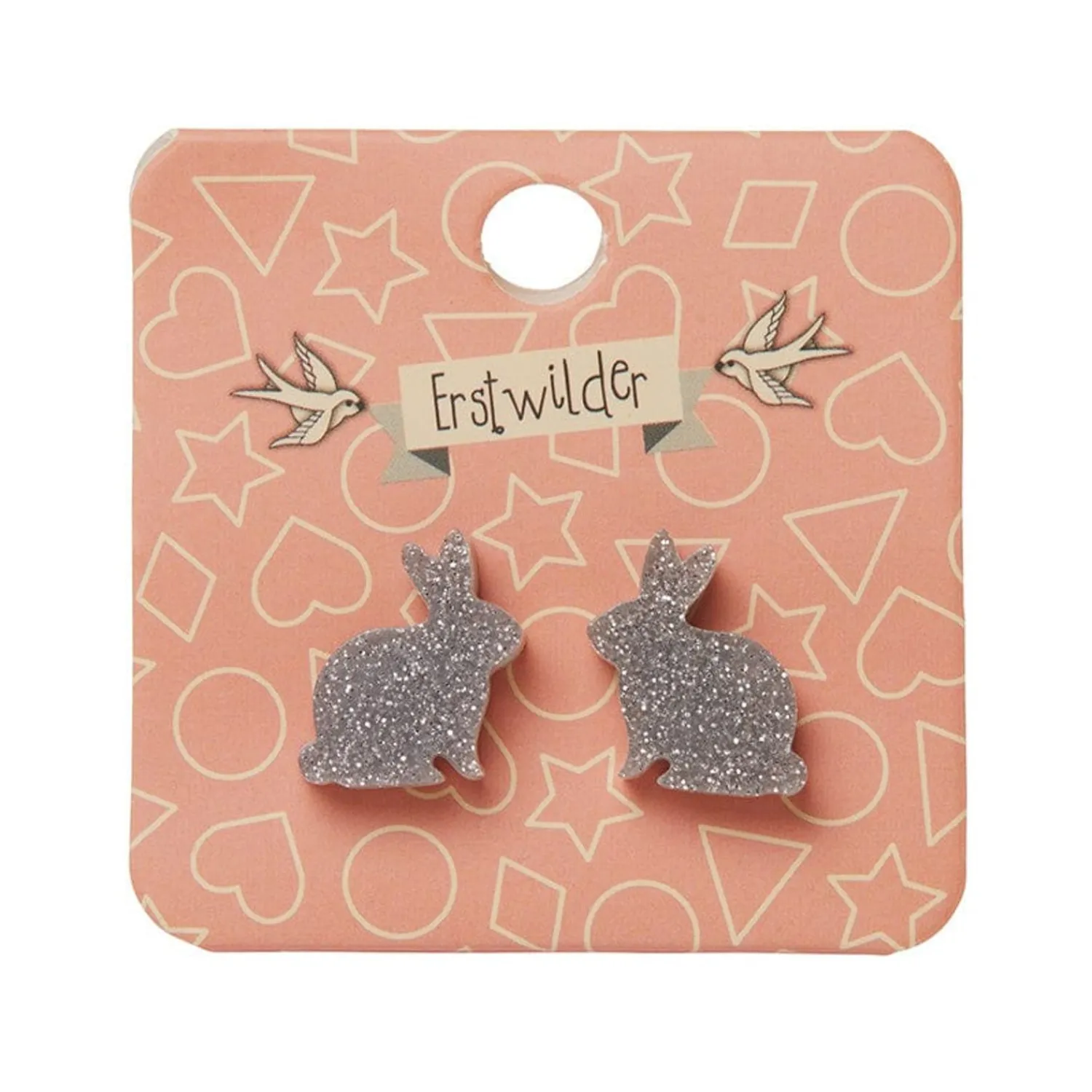 Bunny Glitter Resin Stud Earrings - Silver^Erstwilder Sale