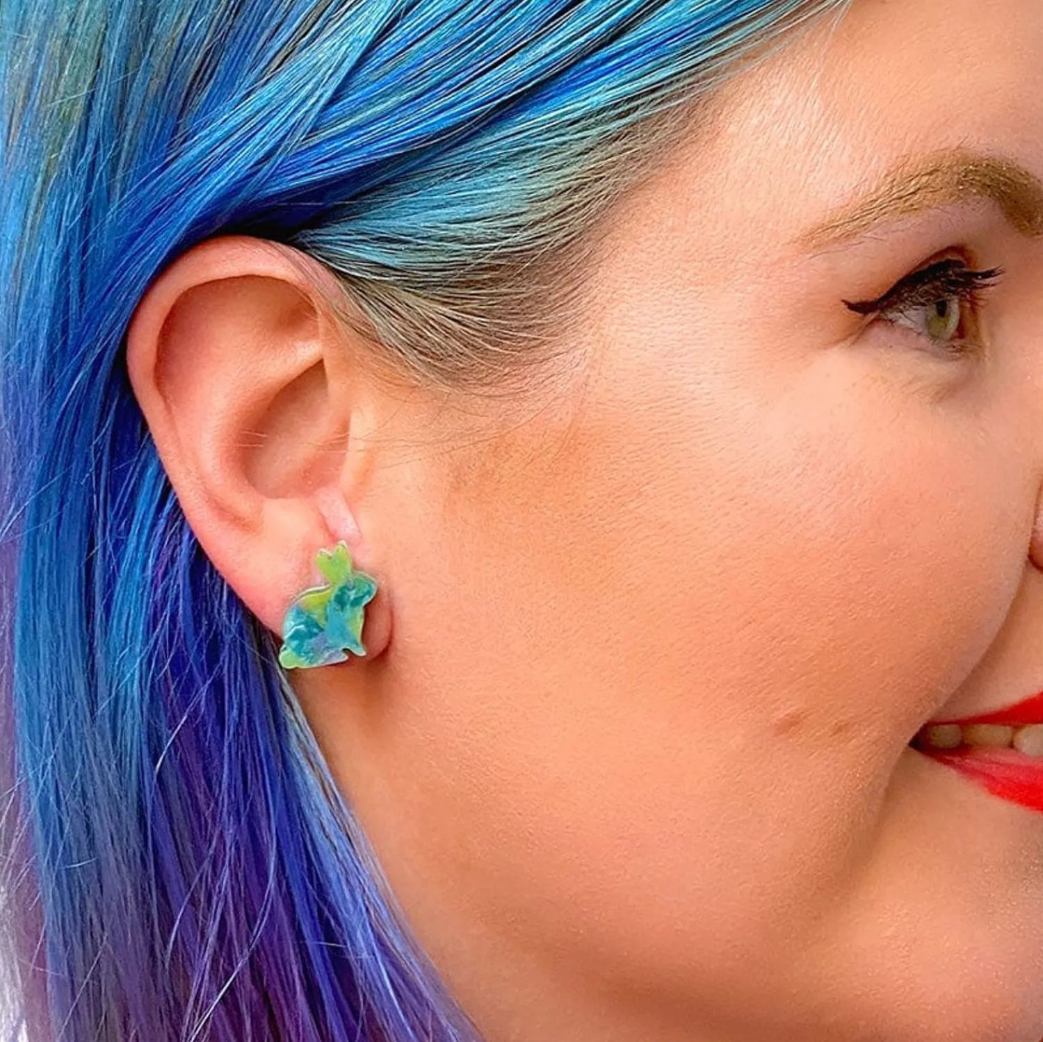Bunny Mottled Resin Stud Earrings - Green^Erstwilder Clearance