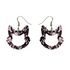 Cat Head Chunky Glitter Resin Drop Earrings - Pink^Erstwilder New