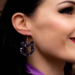 Cat Head Chunky Glitter Resin Drop Earrings - Purple^Erstwilder New