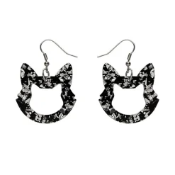 Cat Head Chunky Glitter Resin Drop Earrings - Silver^Erstwilder