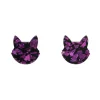 Cat Head Chunky Glitter Resin Stud Earrings - Purple^Erstwilder Outlet