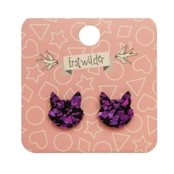 Cat Head Chunky Glitter Resin Stud Earrings - Purple^Erstwilder Outlet