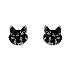 Cat Head Chunky Glitter Resin Stud Earrings - Silver^Erstwilder Outlet