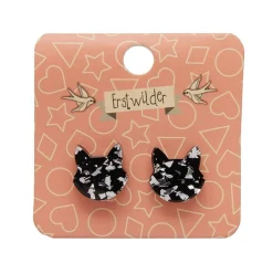 Cat Head Chunky Glitter Resin Stud Earrings - Silver^Erstwilder Outlet