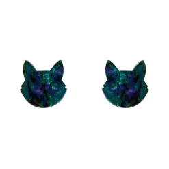 Cat Head Lava Resin Stud Earrings - Green^Erstwilder Outlet
