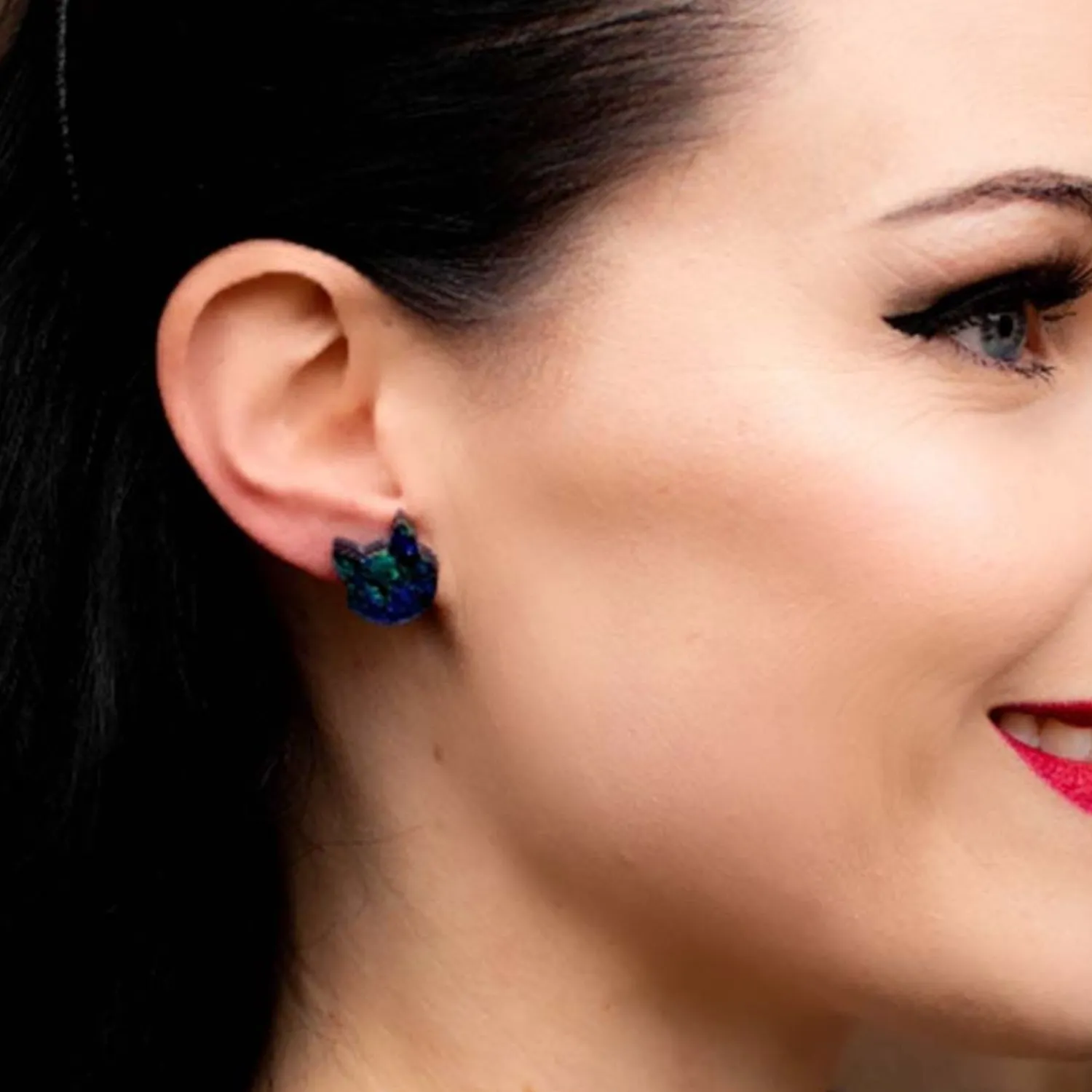 Cat Head Lava Resin Stud Earrings - Green^Erstwilder Outlet