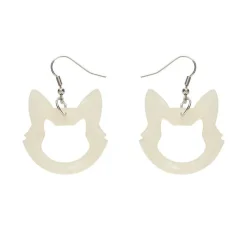 Cat Head Ripple Resin Drop Earrings - White^Erstwilder
