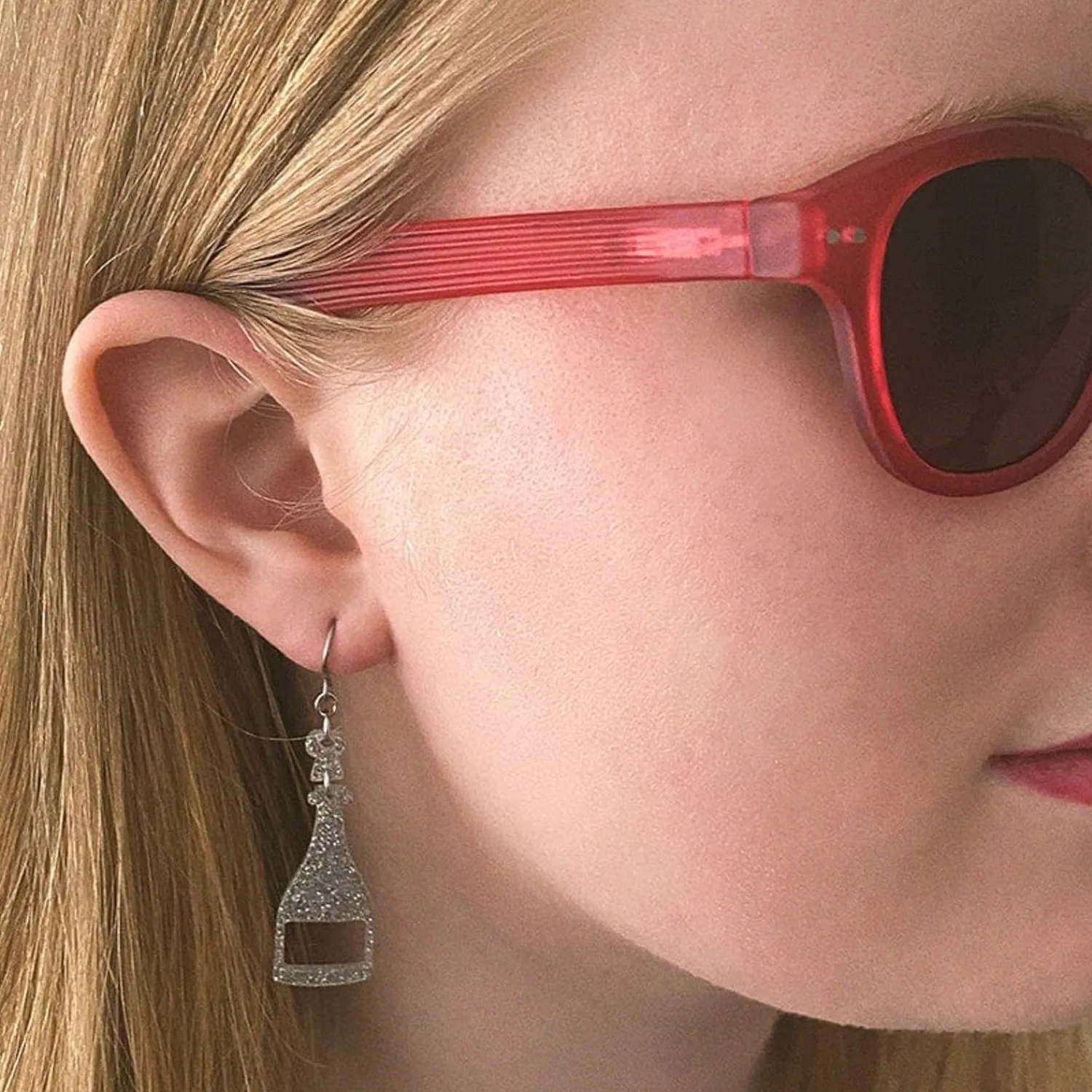 Champagne Glitter Drop Earrings - Silver^Erstwilder Outlet