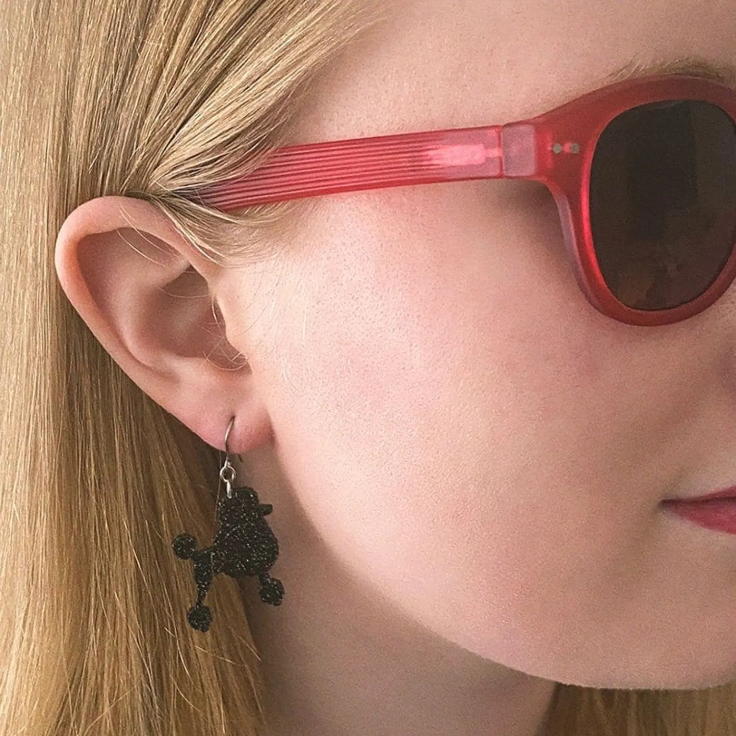 Poodle Glitter Hook Drop Earrings - Black^Erstwilder Sale