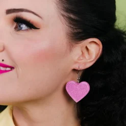 Solid Heart Glitter Resin Drop Earrings - Pink^Erstwilder Hot