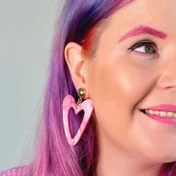 Statement Marble Resin Heart Drop Earrings - Pink^Erstwilder Best