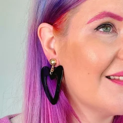 Statement Ripple Resin Heart Drop Earrings - Black^Erstwilder